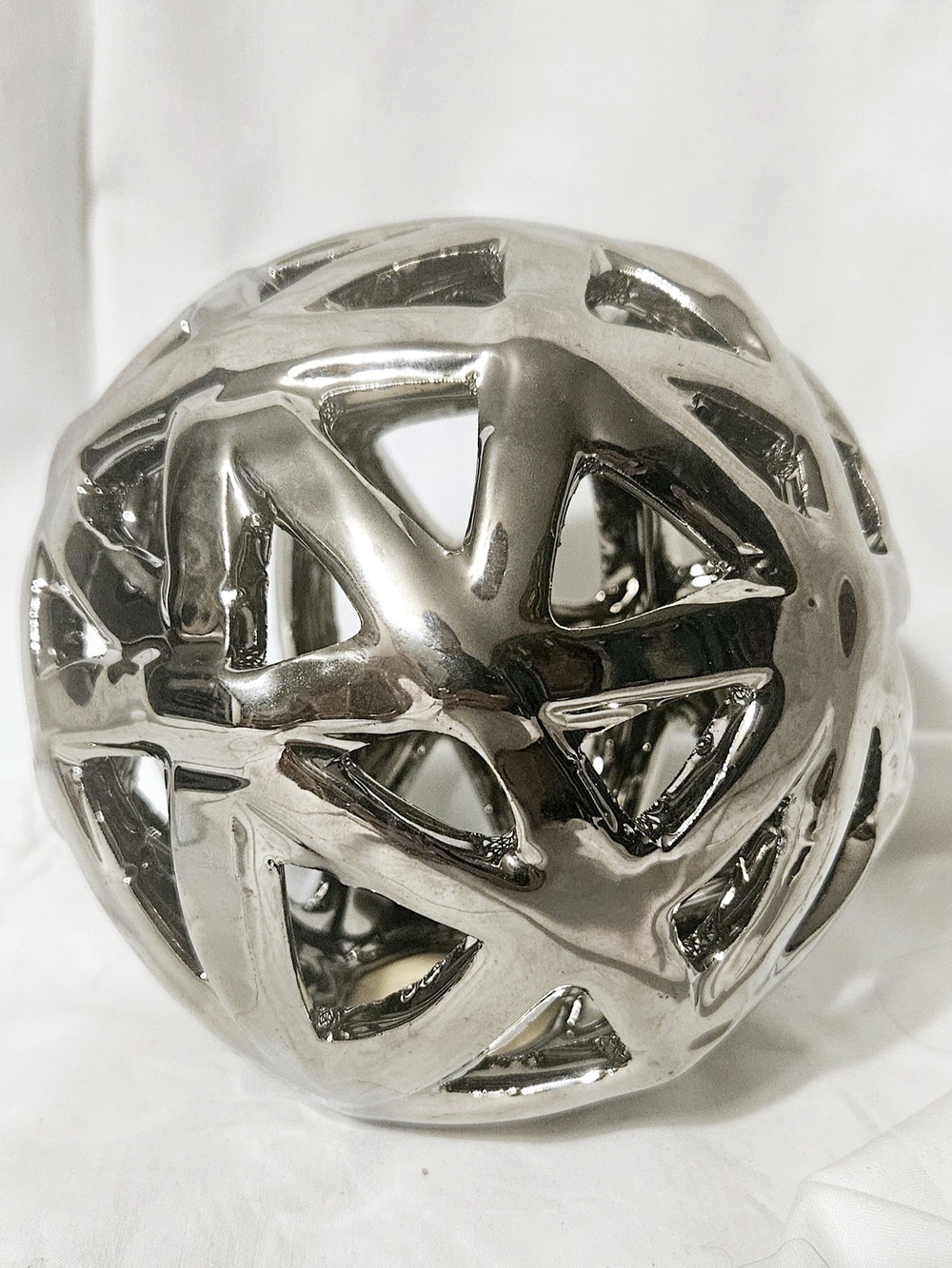 Modern Silver Ceramic Decorative Sphere - Home Art Accent